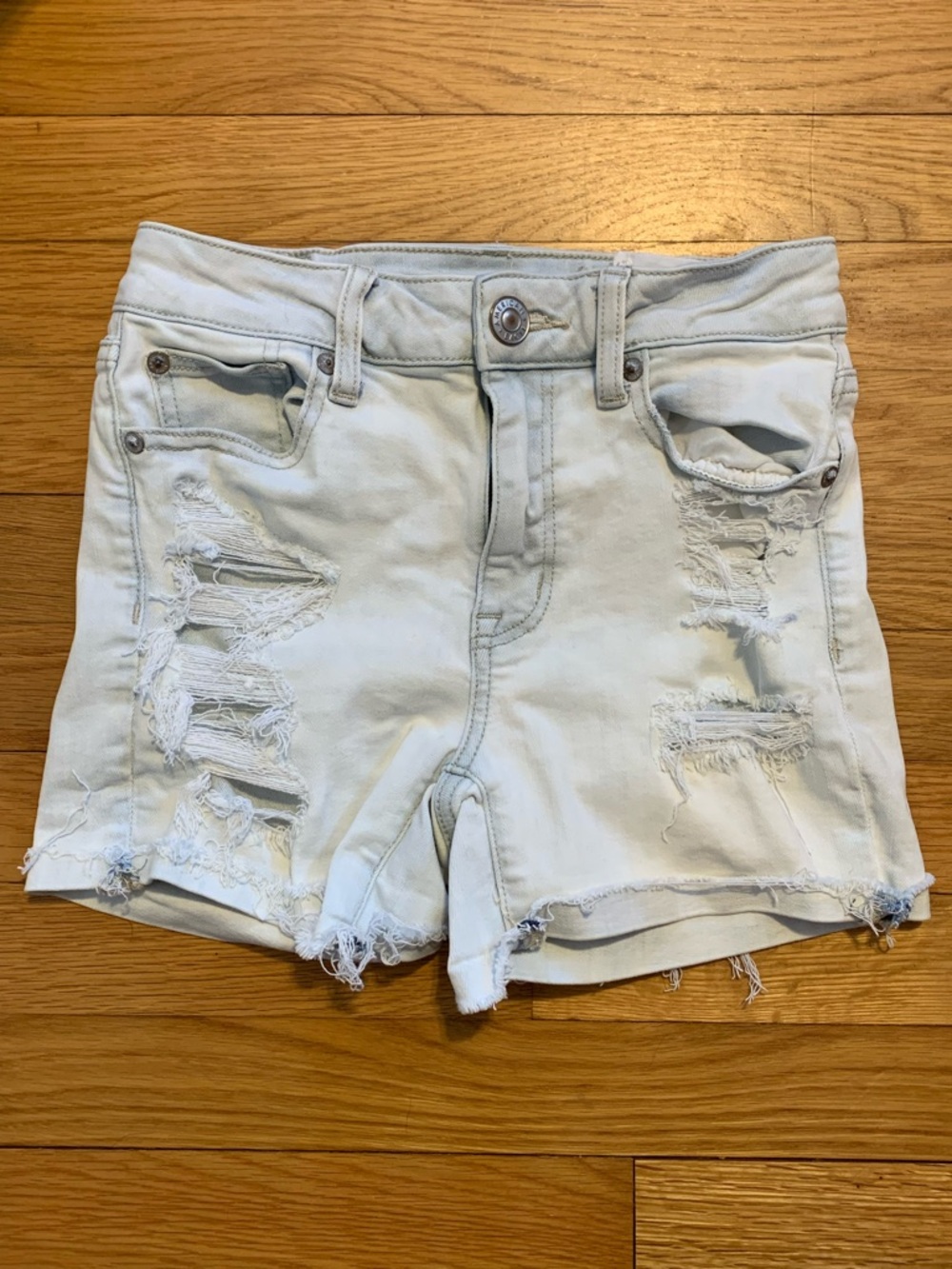 American Eagle Size 0 Outfitters Light Blue Distressed Denim Cutoff Shorts